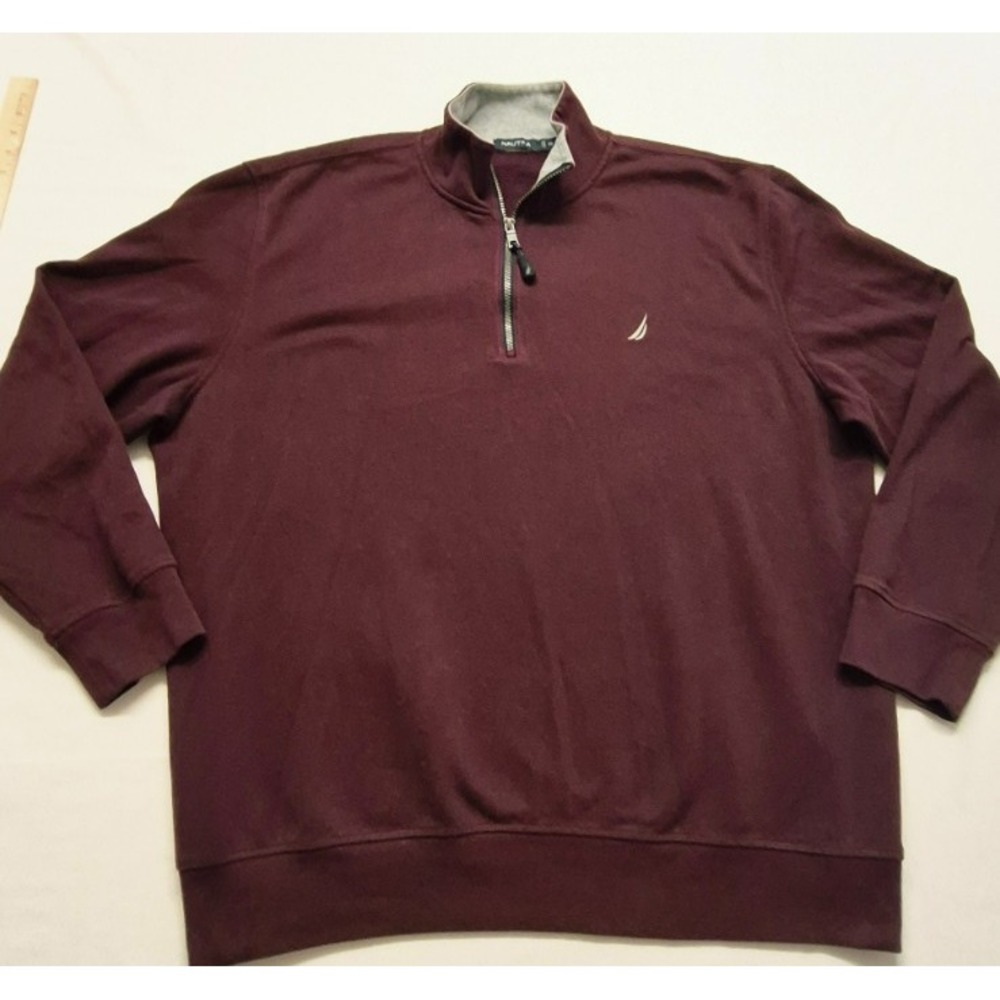 Nautica men's maroon 1/4 zip pullover dressy sweatshirt logo sz. XXL